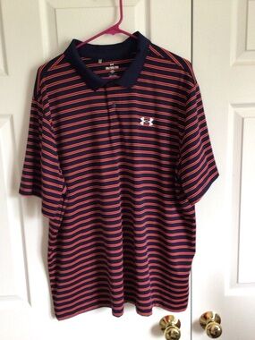 Under Armour Men’s Navy & Orange Striped Polo Size XXL